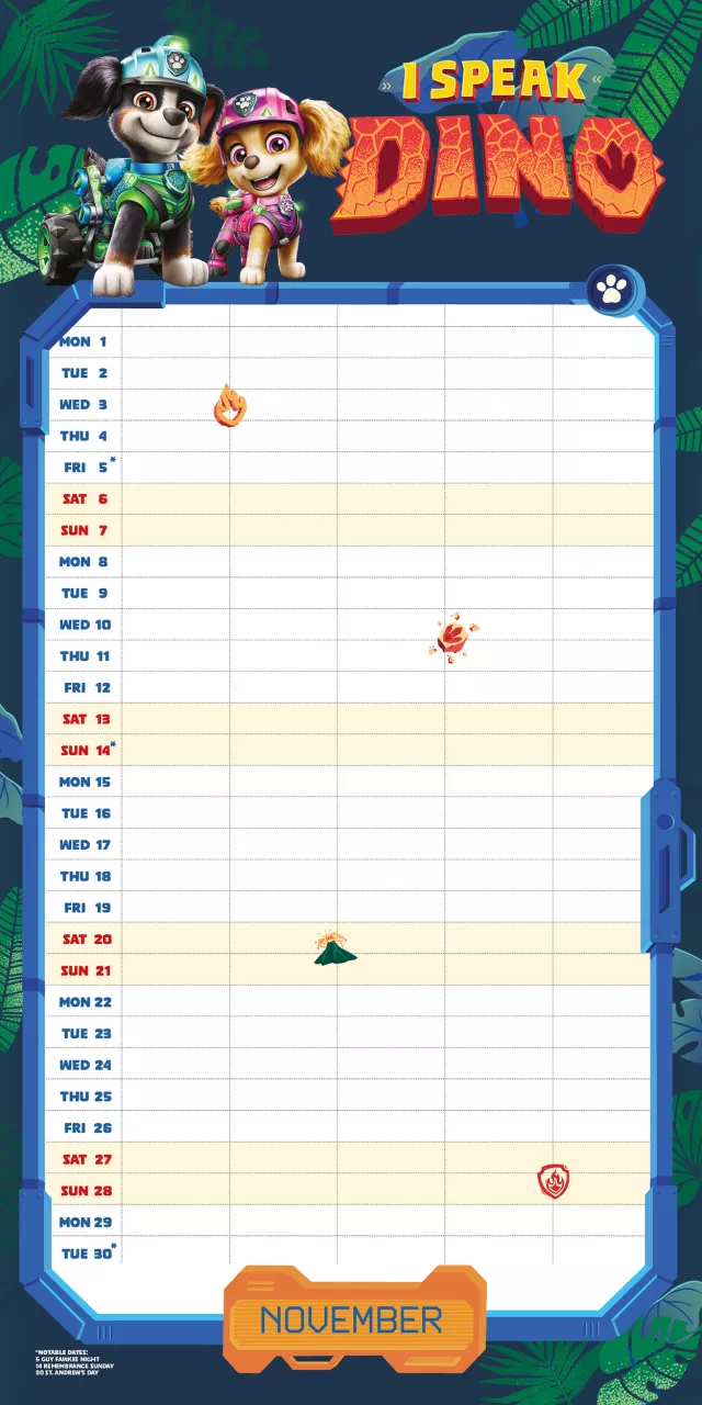 Kalendarz Paw Patrol: Dino Movie - Family Organiser 2027 (+ naklejki)
