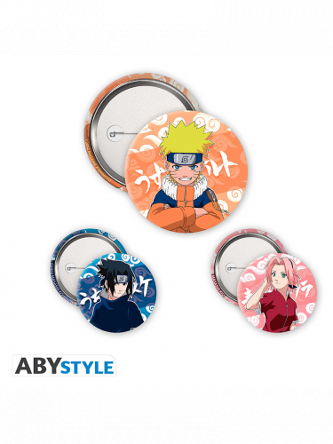 Zestaw przypinek Naruto - Naruto, Sasuke & Sakura (3 szt.)