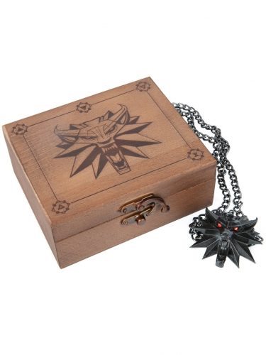 The Witcher 3 - Medalion Wiedźmin Świecący w drewnianym pudełku
