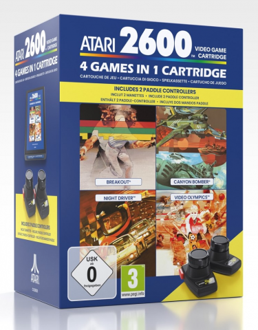Cartridge do retro konsoli Atari 2600+ (4 gry + zestaw paddle kontrolerów) (PC)