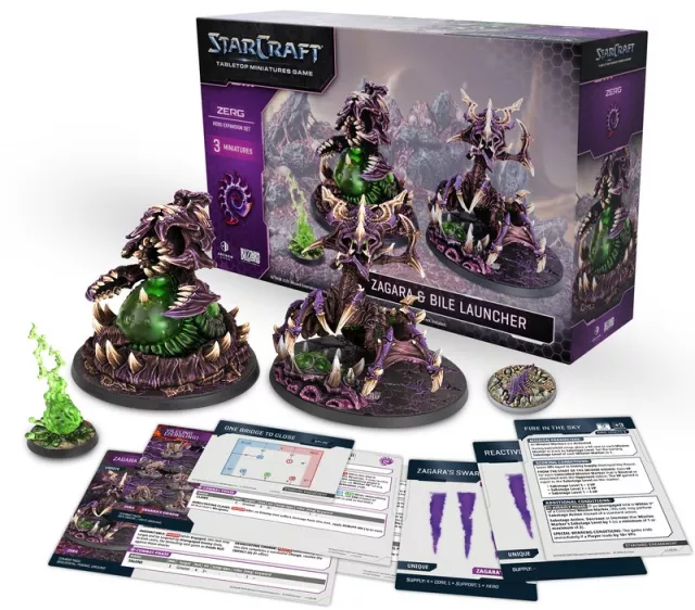 Figurkowa gra bitewna StarCraft - Tabletop Miniature Game - Zerg - Zagara & Bile Launcher (3 figurki) - Przygodowa gra planszowa