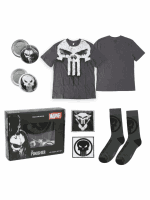 Zestaw upominkowy Marvel - Punisher (koszulka, przypinki, naszywki, skarpetki) (rozmiar XL)