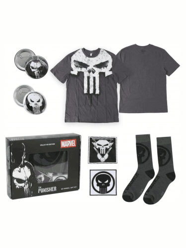 Zestaw upominkowy Marvel - Punisher (koszulka, przypinki, naszywki, skarpetki) (rozmiar XL)