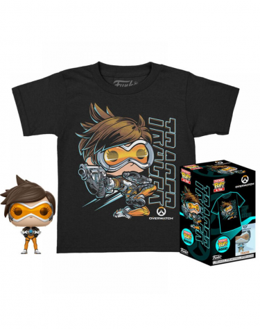 Koszulka dziecięca Overwatch - Tracer + figurka Funko Pocket POP!